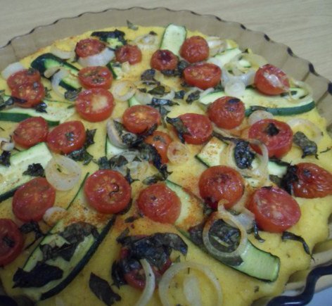 Yummy! A Tomato and Basil Polenta Tart.packed with flavour. Photo © Mel 'Simple Vegan Cooking'.